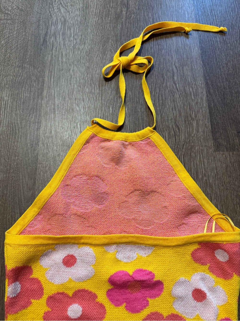 Altar'd State Women’s Floral Knitted Halter Dress Size Small Yellow Pink - Picture 6 of 6